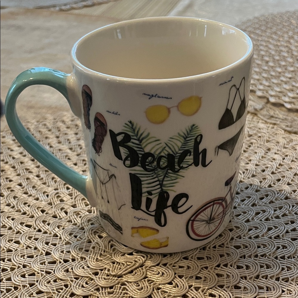 Beach Life Mug with Blue Handle Large by Hazel & Co.